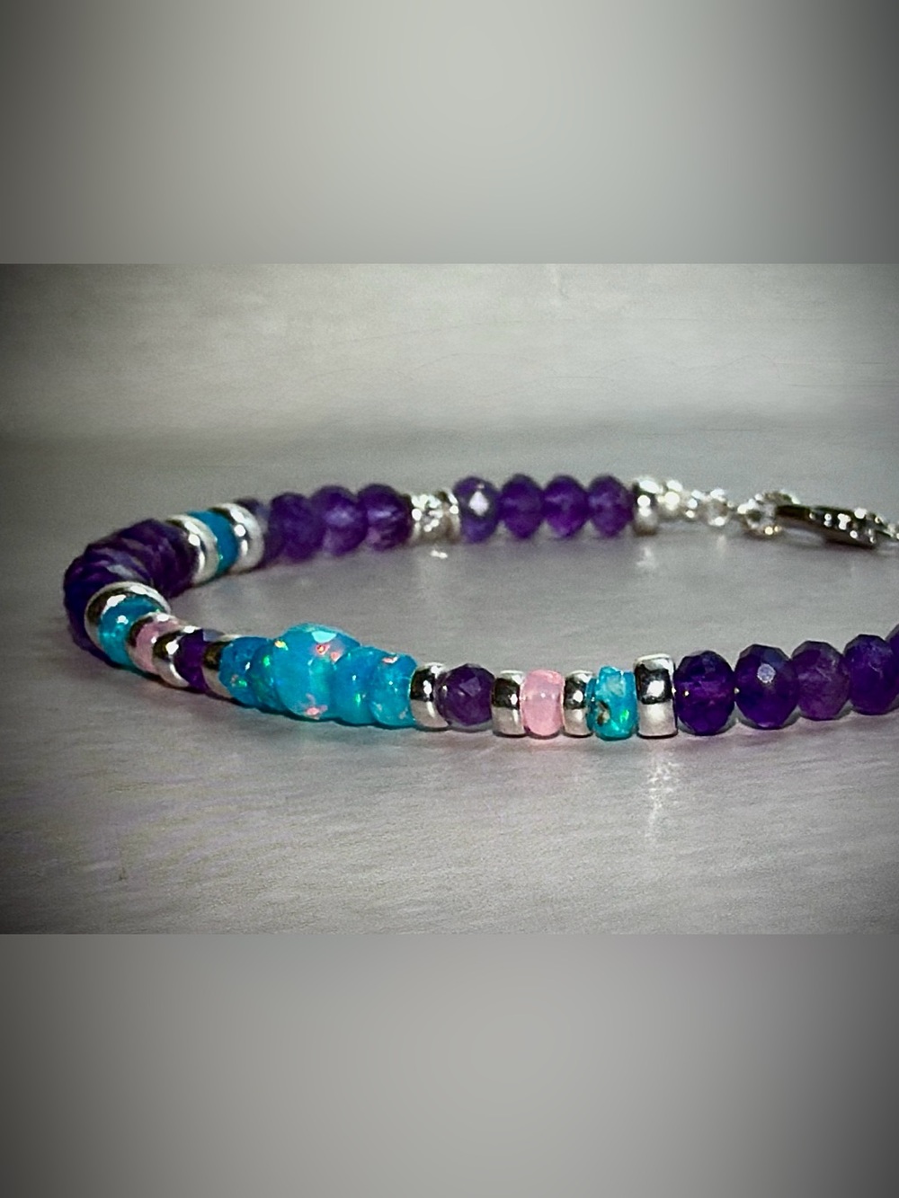 🌸One-of-a-kind 🪻
Ethiopian Opal Amethyst Bracelet in Sterling Silver
